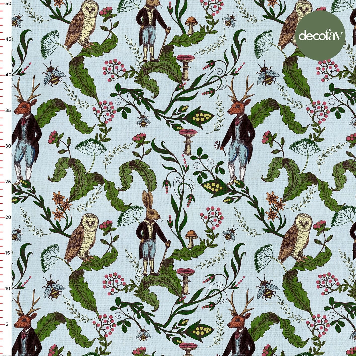 Digitally Printed Fabric with Deer, Rabbit, Owl, Bee Object Patterns