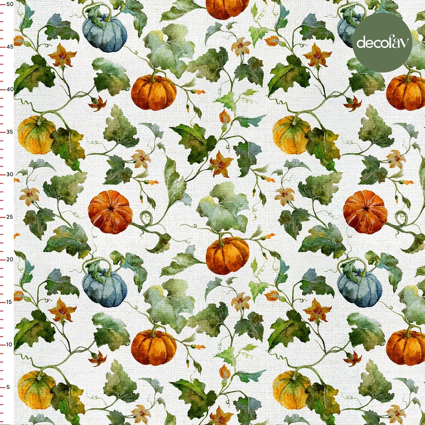 Digitally Printed Fabric with Watercolor Halloween Pumpkin Pattern