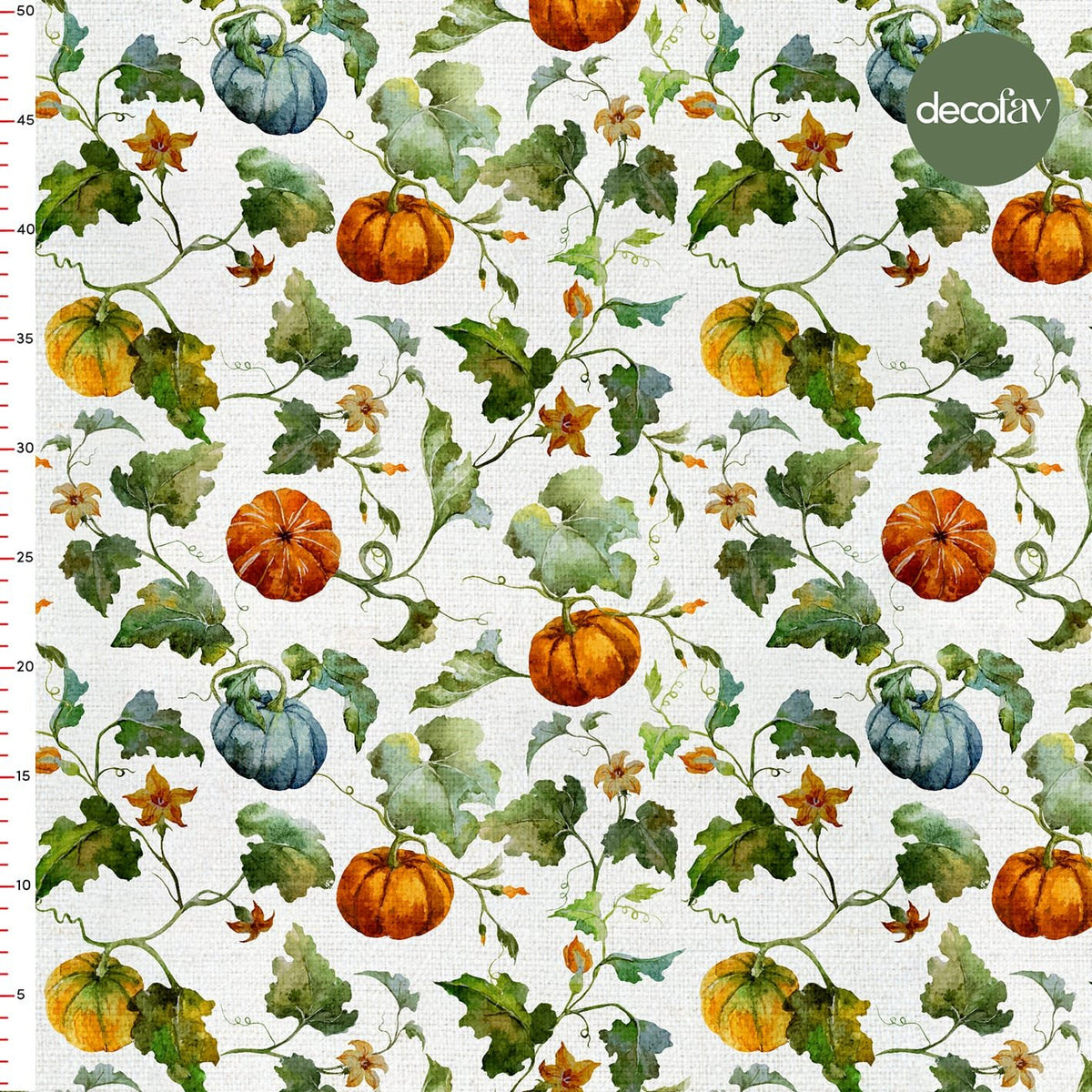 Digitally Printed Fabric with Watercolor Halloween Pumpkin Pattern
