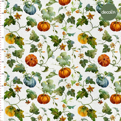 Digitally Printed Fabric with Watercolor Halloween Pumpkin Pattern