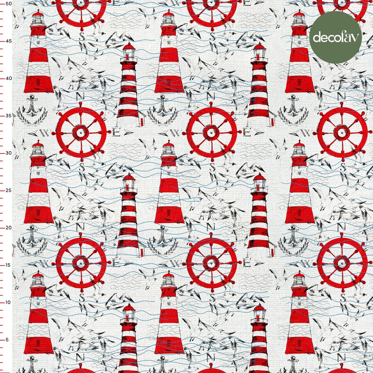 Lighthouse Rudder Marine Pattern Digital Printed Fabric