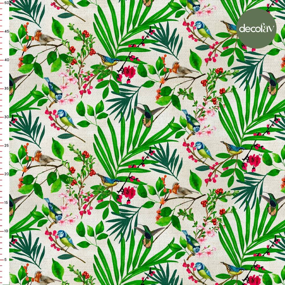 Bird Leaf Flower Pattern Digital Printed Fabric