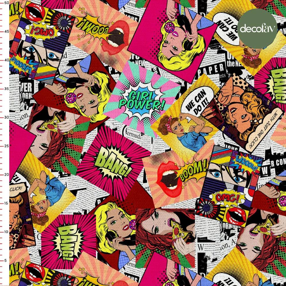 Gazete Kağıdı Zeminli Pop Art  Desenli Dijital Baskılı Kumaş