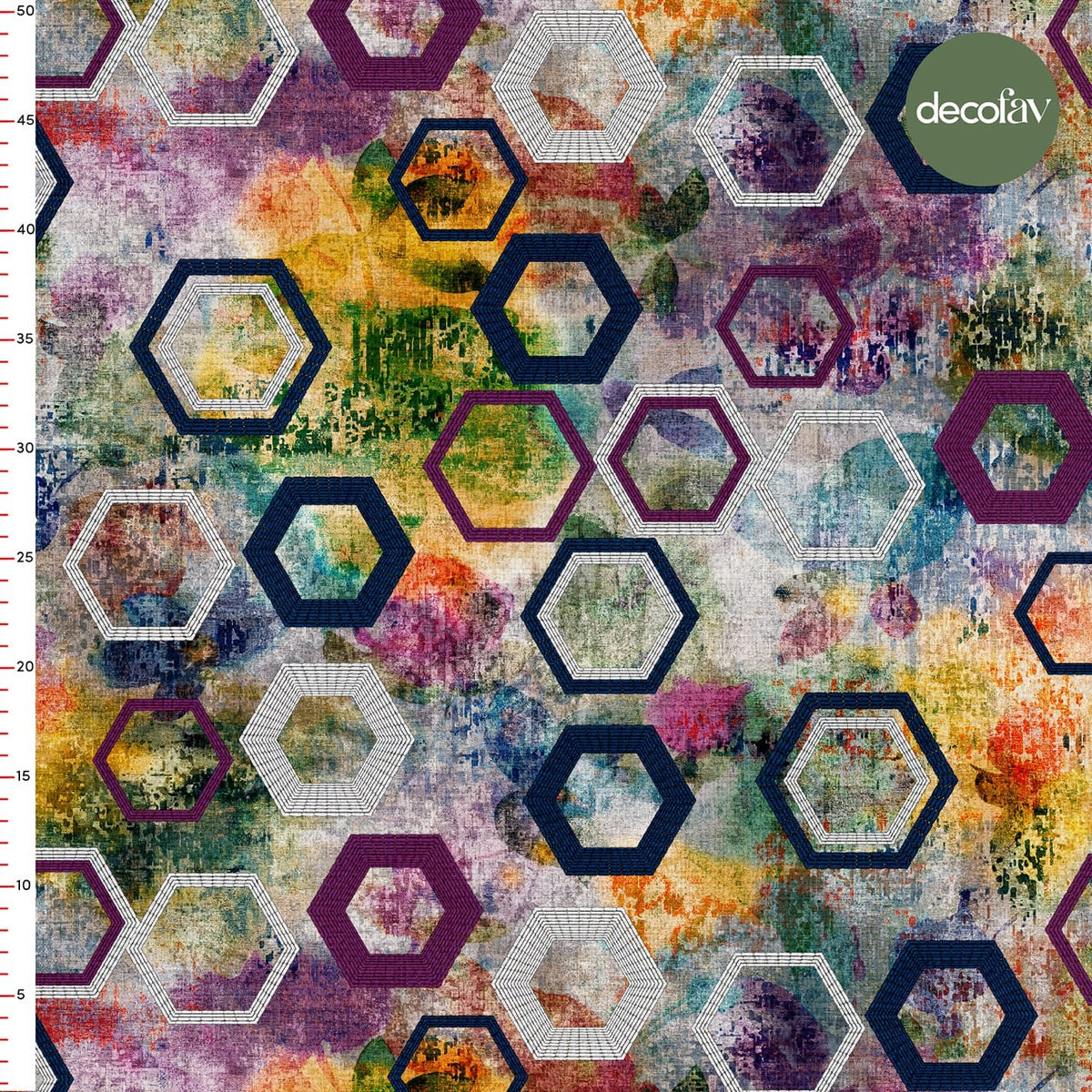 Abstrakt Geometrik Altıgen  Desenli Dijital Baskılı Kumaş