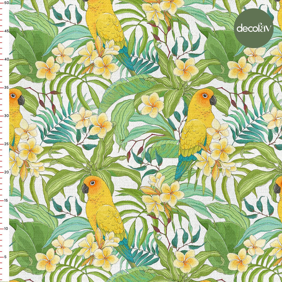 Tropical Parrot Leaf Patterned Digital Printed Fabric