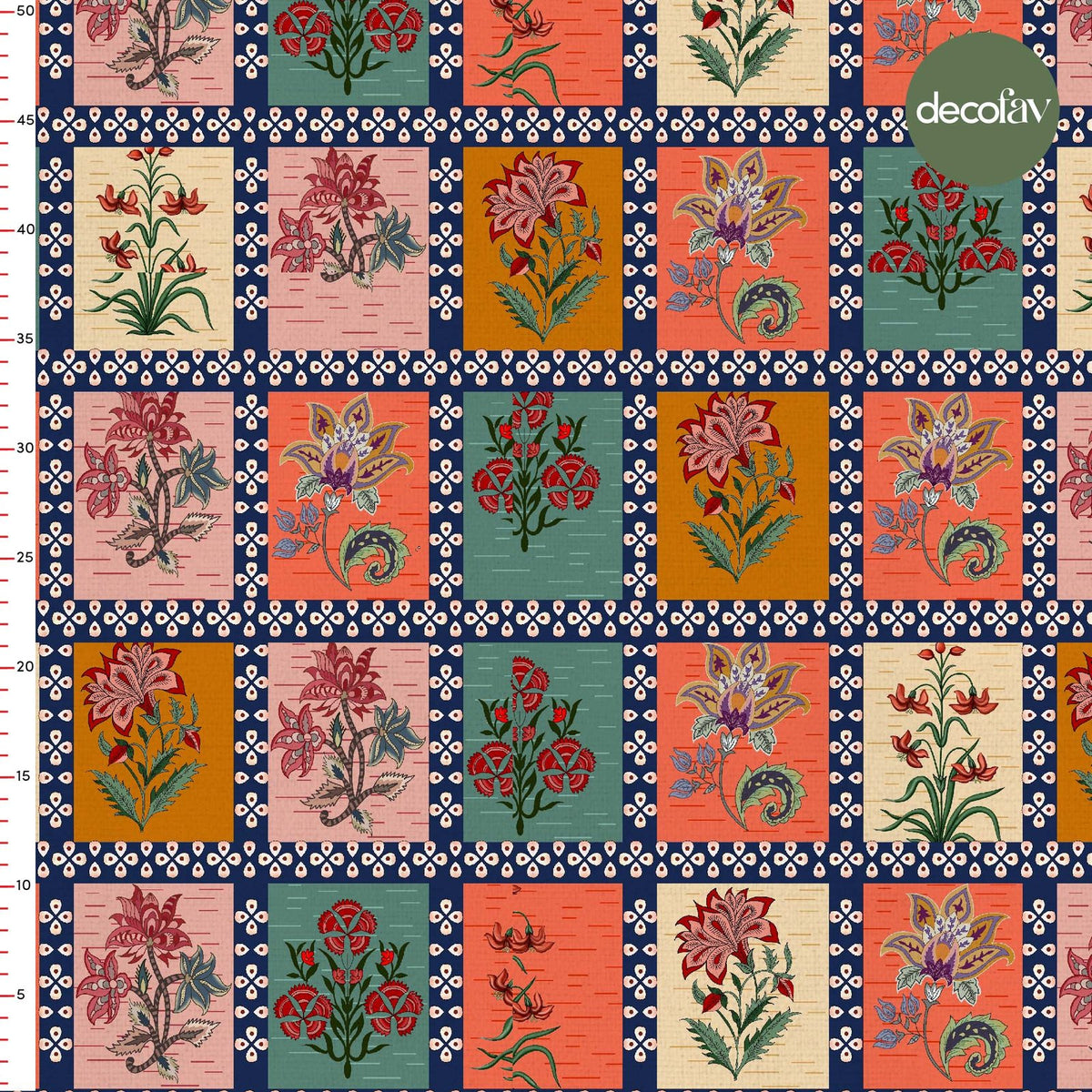 Digitally Printed Fabric with a Nostalgic Dance of Colorful Flowers Pattern