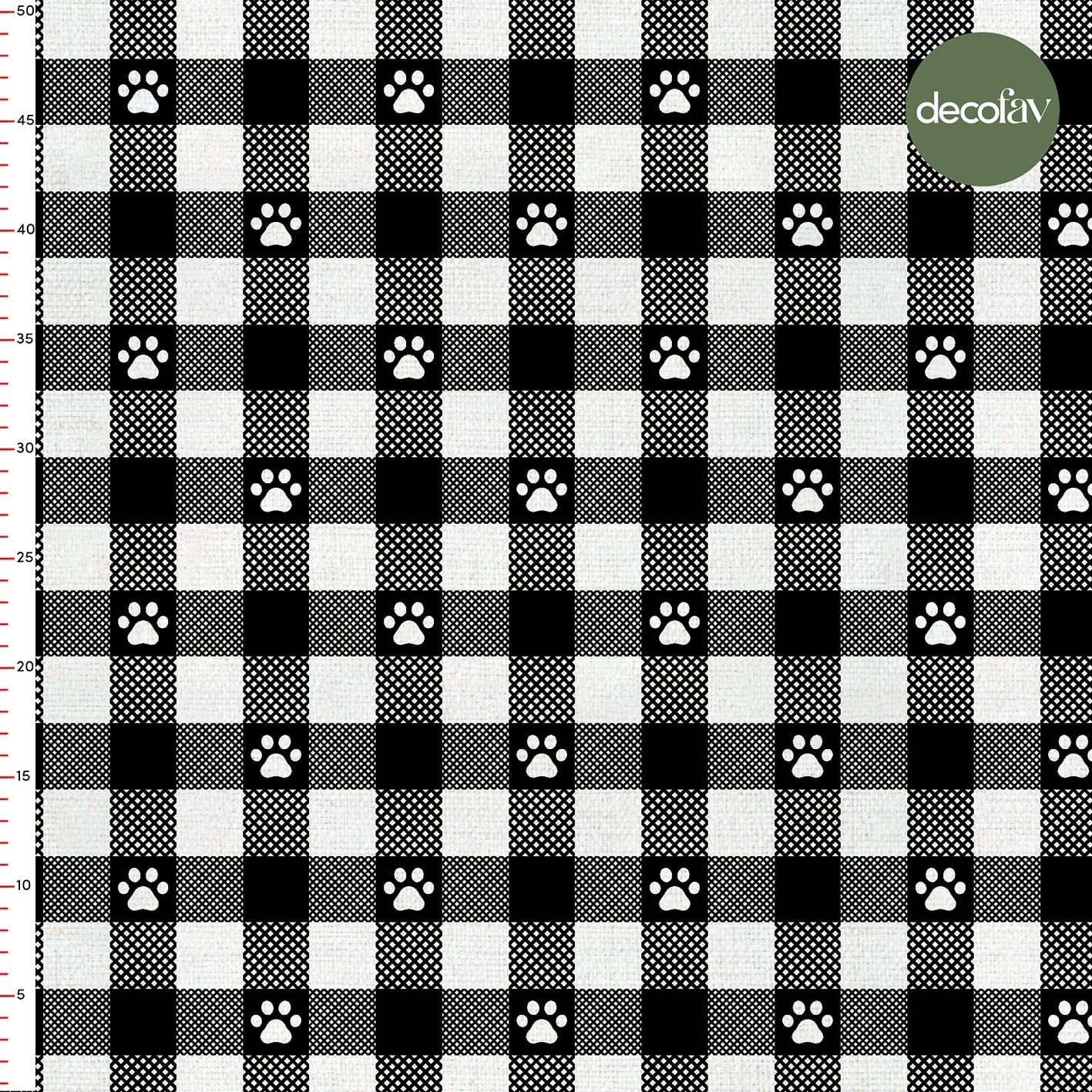 Siyah Beyaz Kedi Patili Pötikare Desenli Dijital Baskılı Kumaş