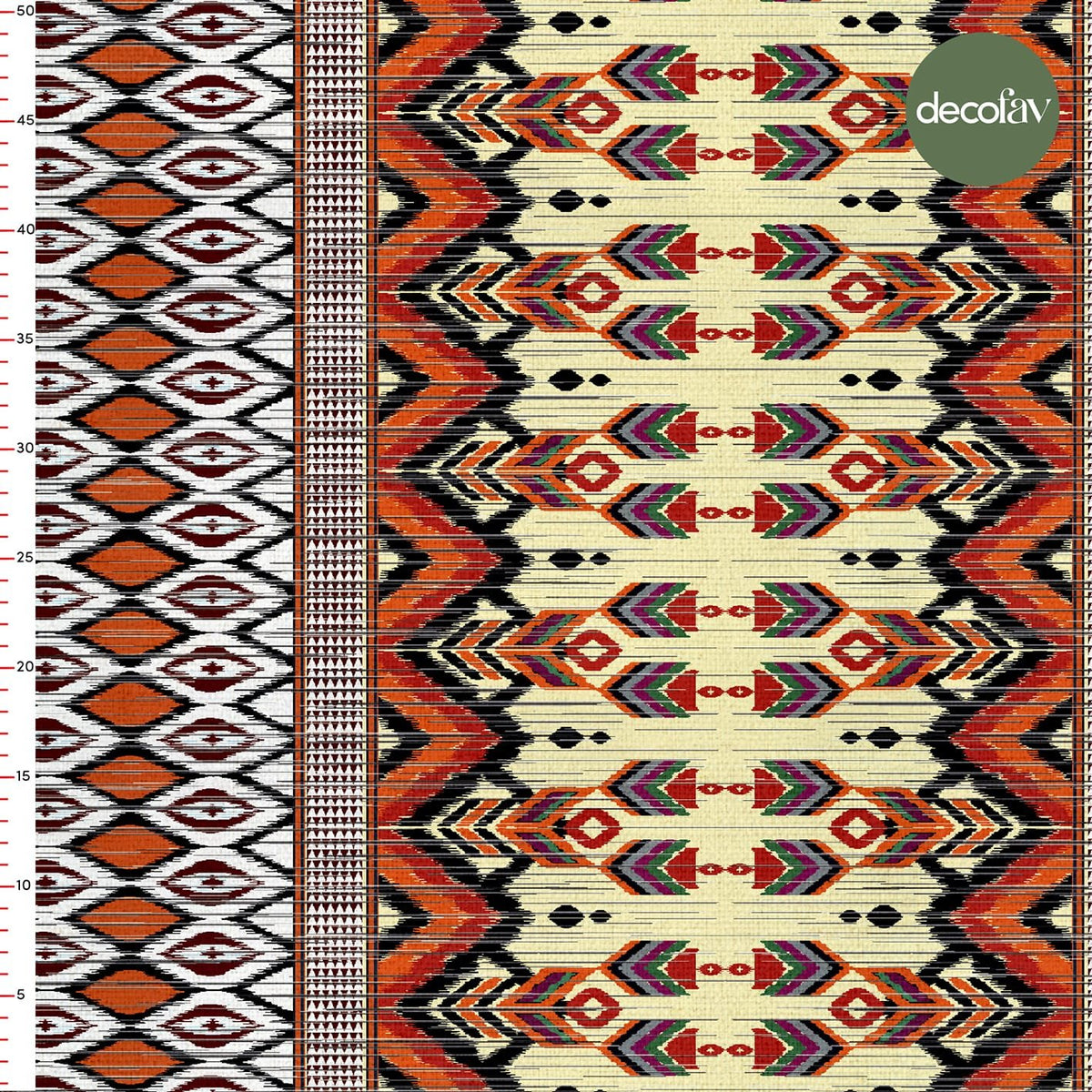 Etnik İkat Kilim Zigzag Desenli Dijital Baskılı Kumaş
