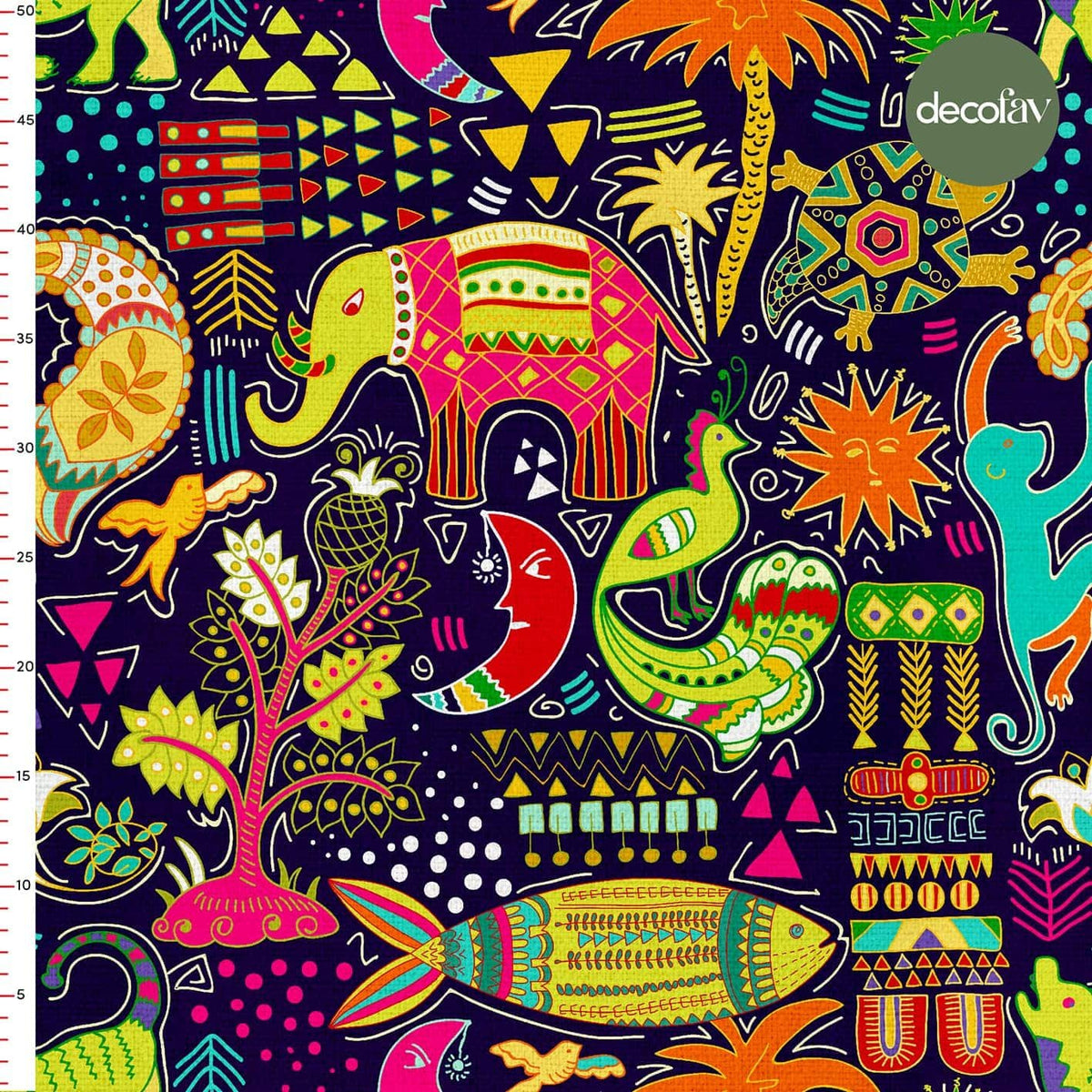 Colorful Happy Holy Elephant Festival Patterned Digital Printed Fabric