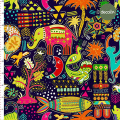 Colorful Happy Holy Elephant Festival Patterned Digital Printed Fabric