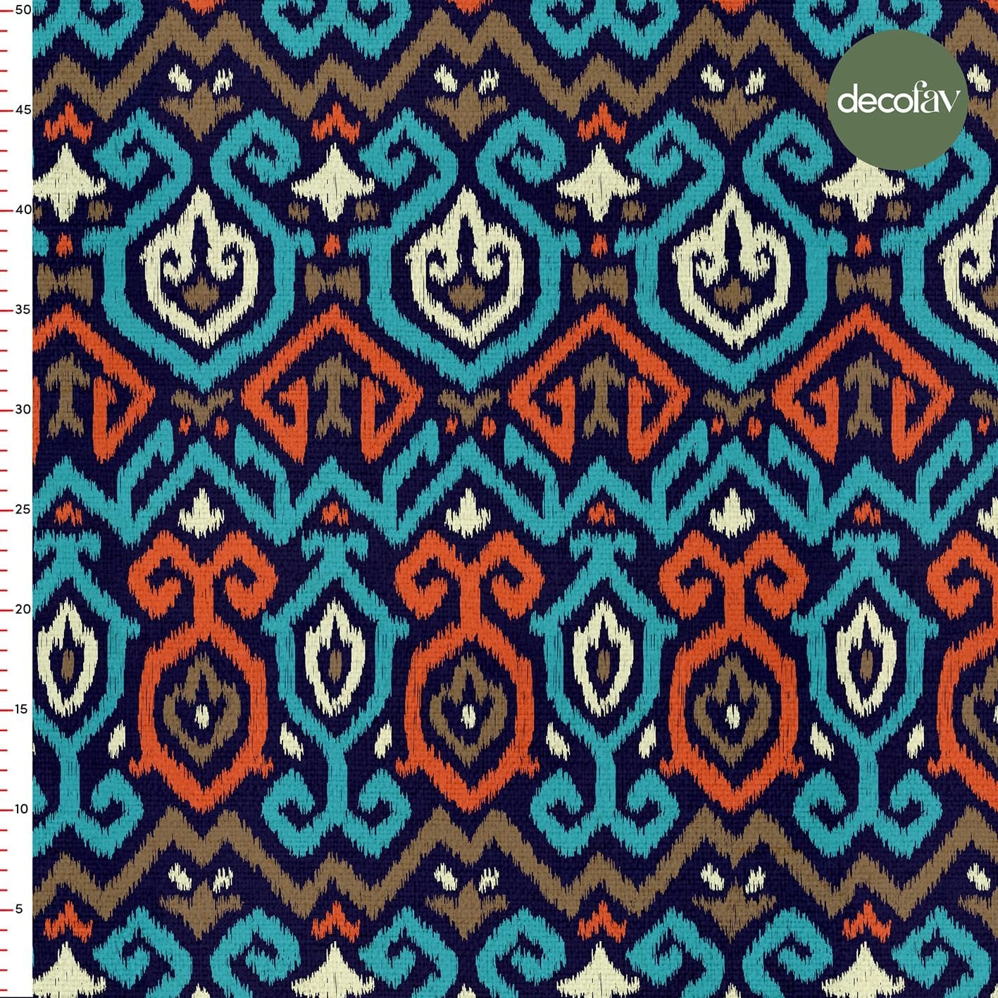 Navy Blue Ikat Patterned Digital Printed Fabric
