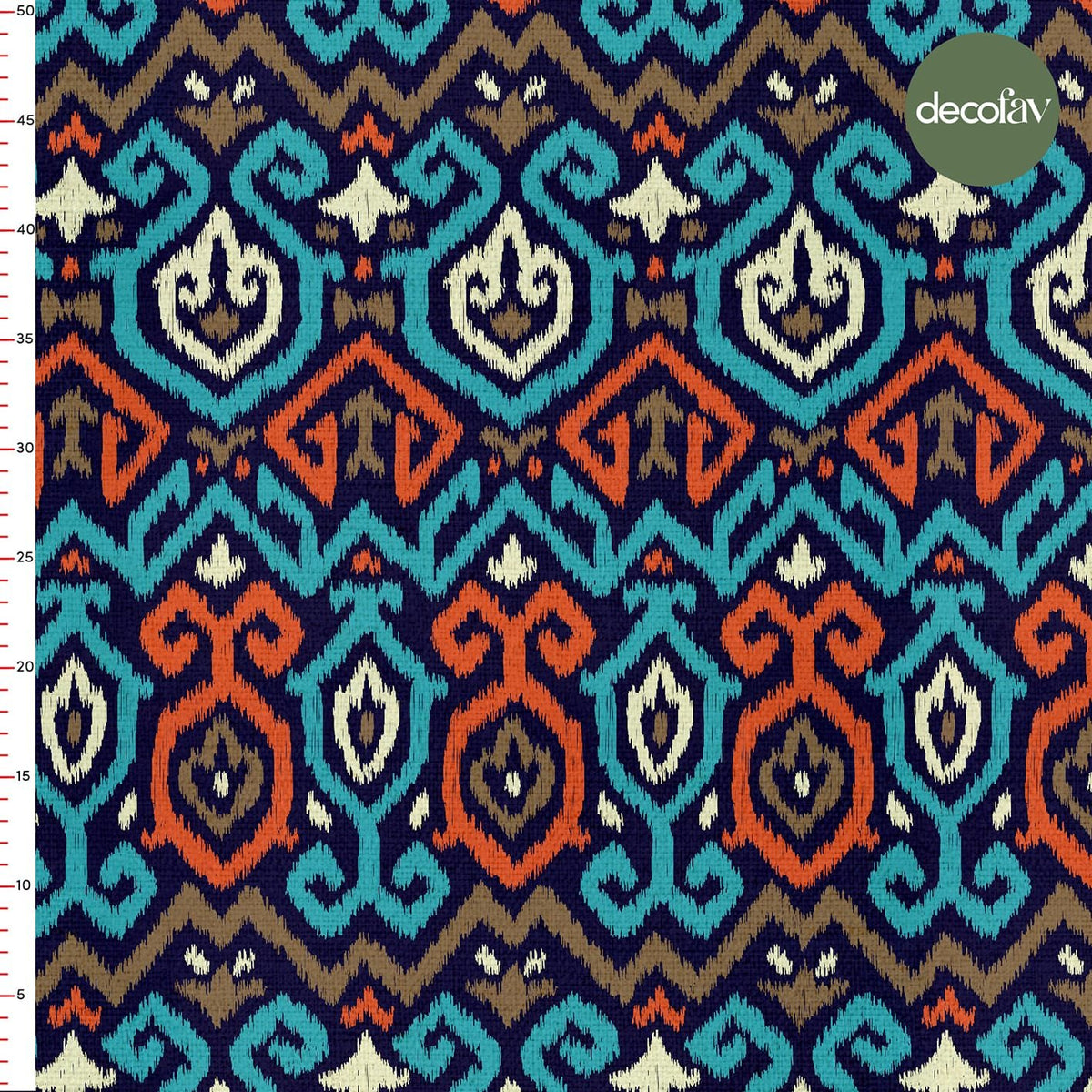 Navy Blue Ikat Patterned Digital Printed Fabric