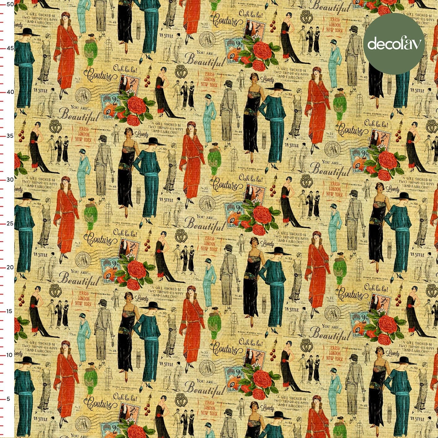 Vintage Moda İkonları Desenli Dijital Baskılı Kumaş