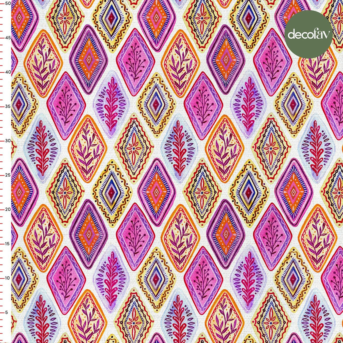 Digitally Printed Fabric with Watercolour Effect Pattern and Diamond Pattern