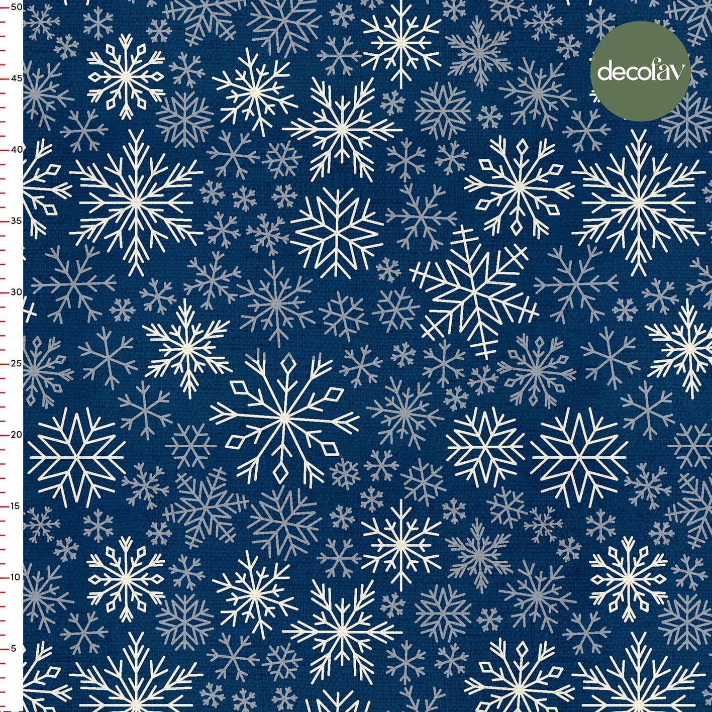 Digitally Printed Christmas Fabric with Snowflake Pattern on a Navy Blue Background