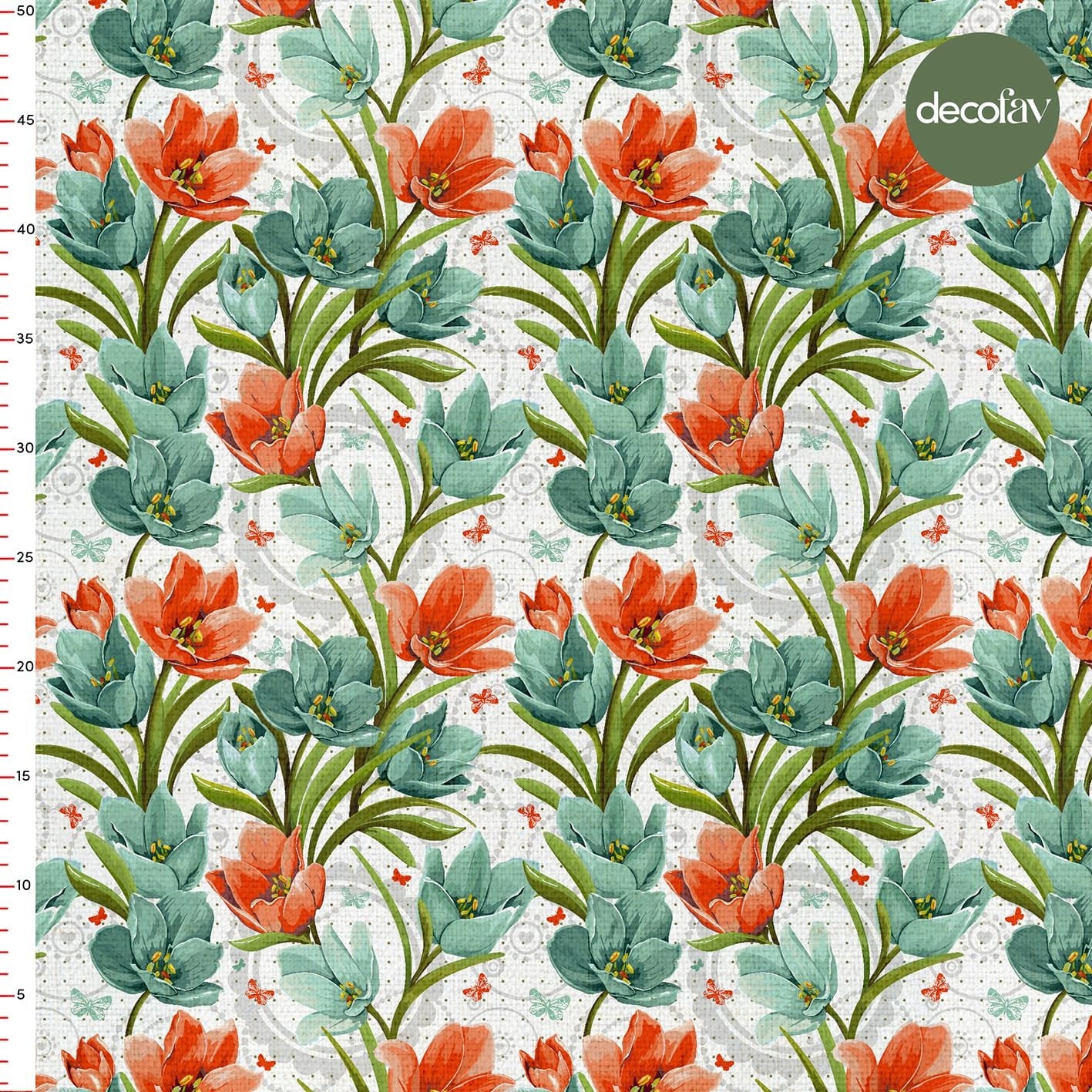 Lale Kelebek Desenli Dijital Baskılı Kumaş