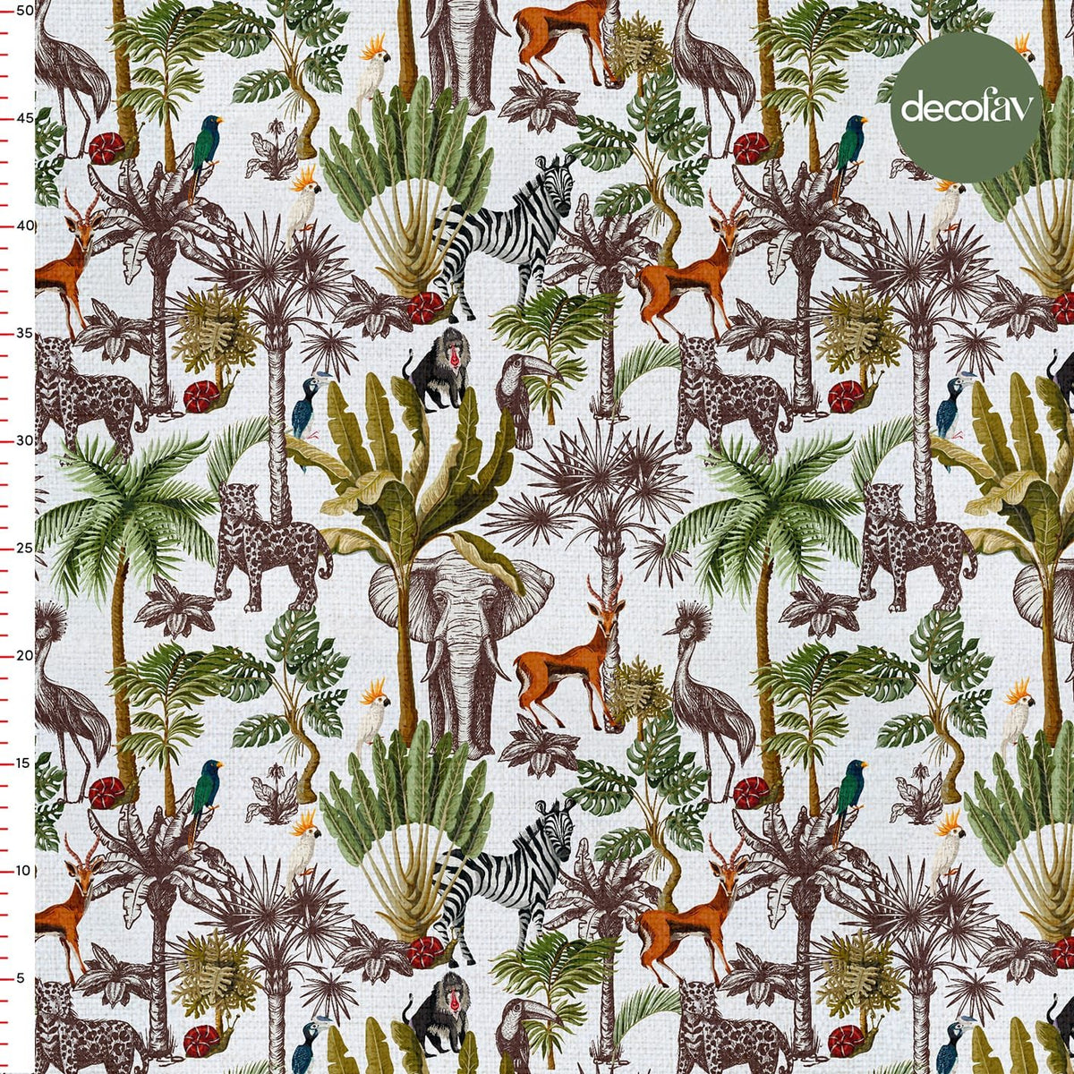 Tropikal Safari Hayvan Desenli Dijital Baskılı Kumaş