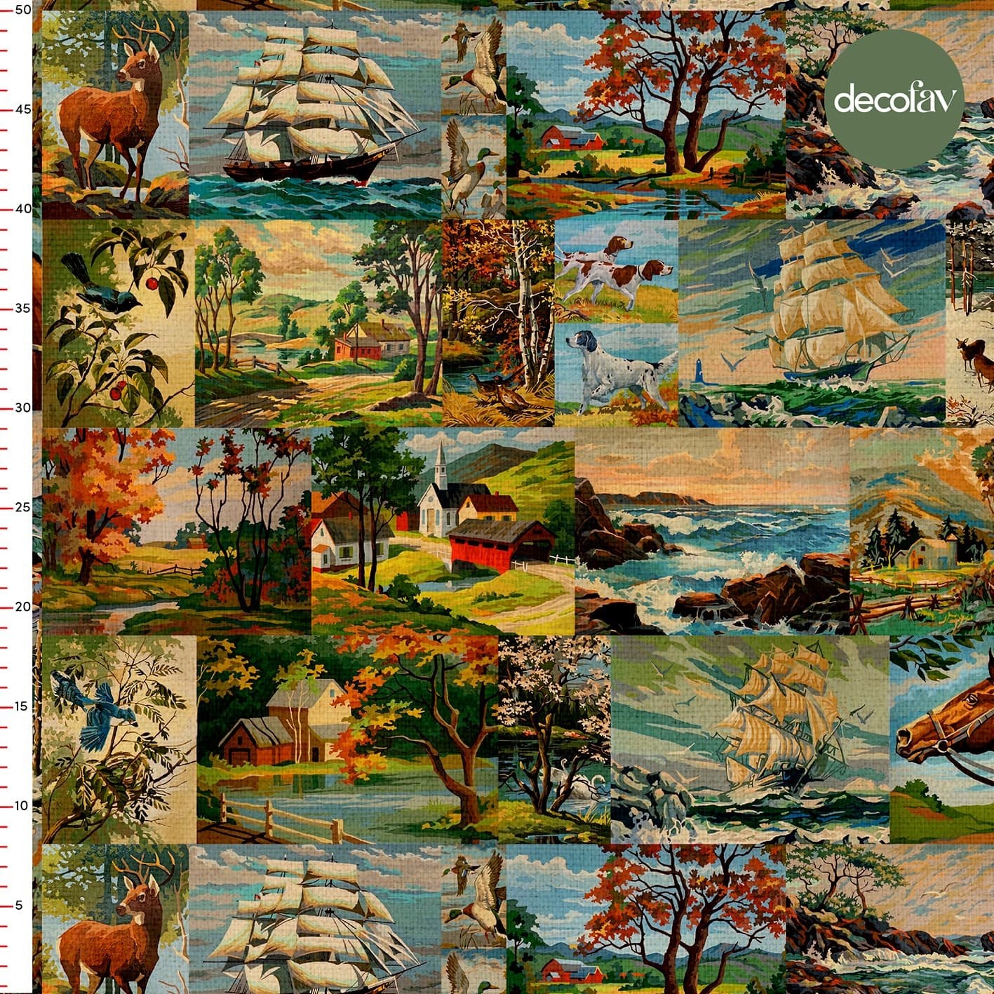 Landscape Animal Tree House Ship Patterned Digital Printed Fabric