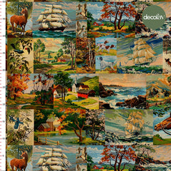 Landscape Animal Tree House Ship Patterned Digital Printed Fabric