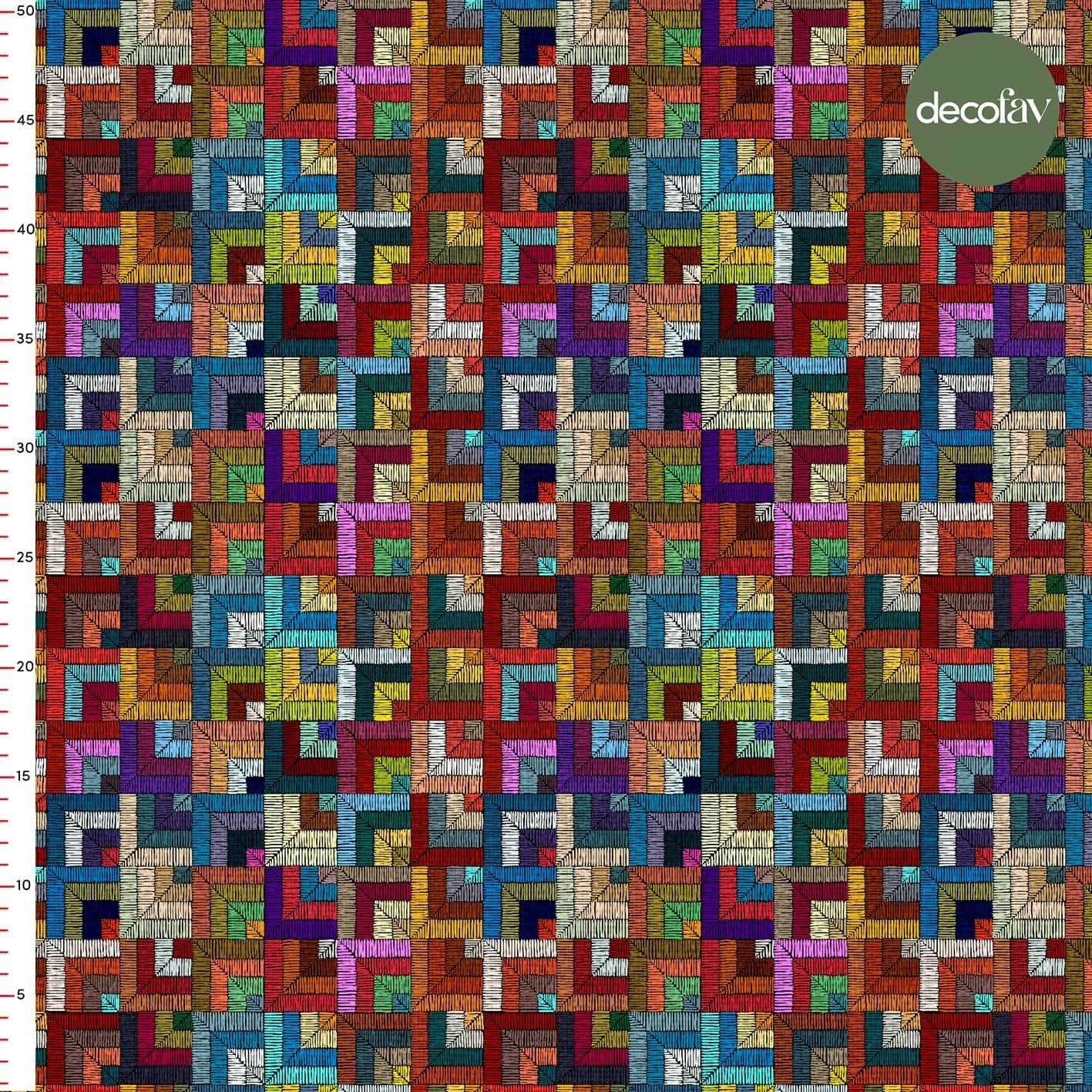 Square Pattern Digital Printed Fabric with Embroidery Effect