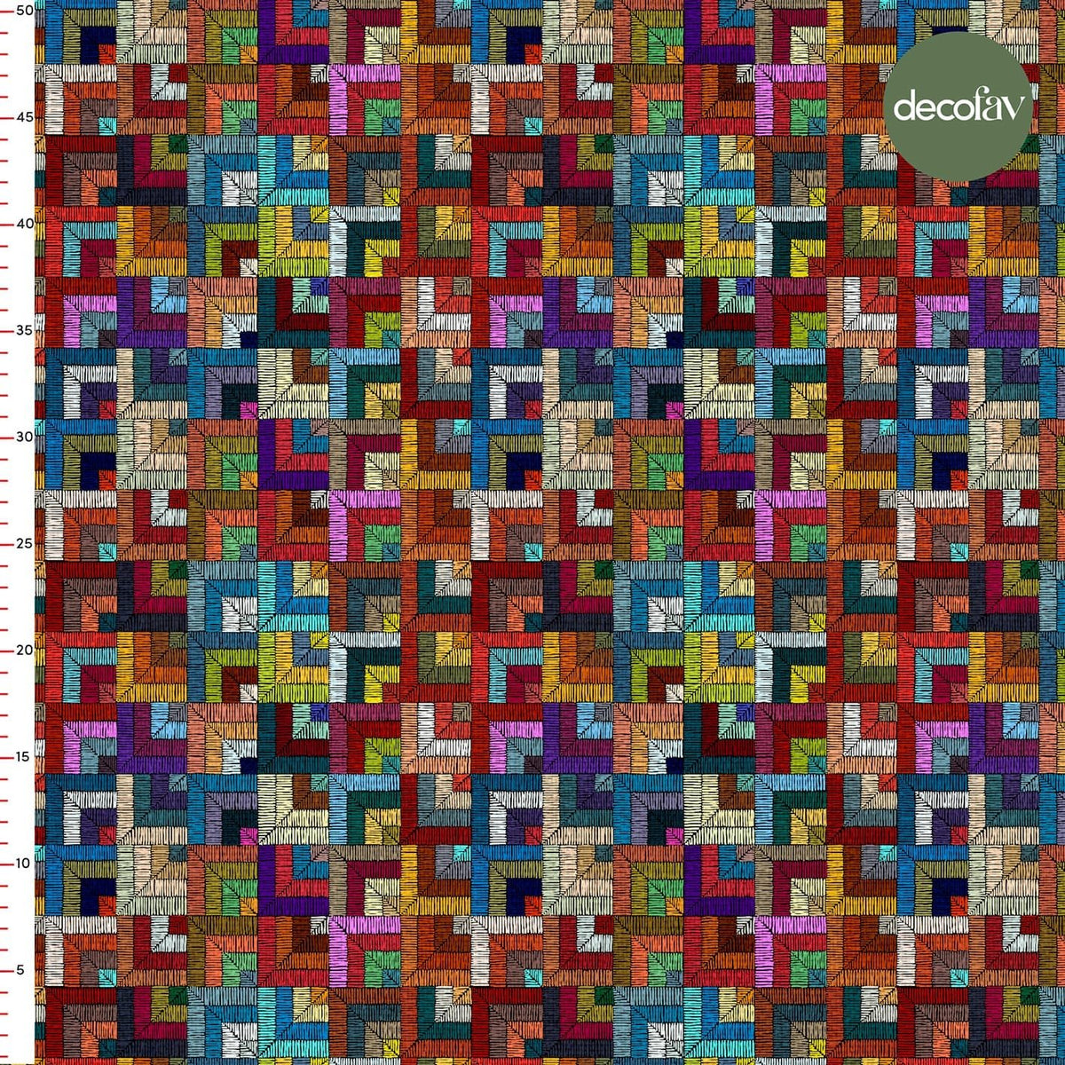 Square Pattern Digital Printed Fabric with Embroidery Effect