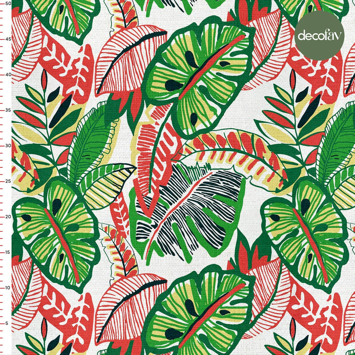 Colorful Hand Drawn Tropical Leaf Patterned Digital Printed Fabric