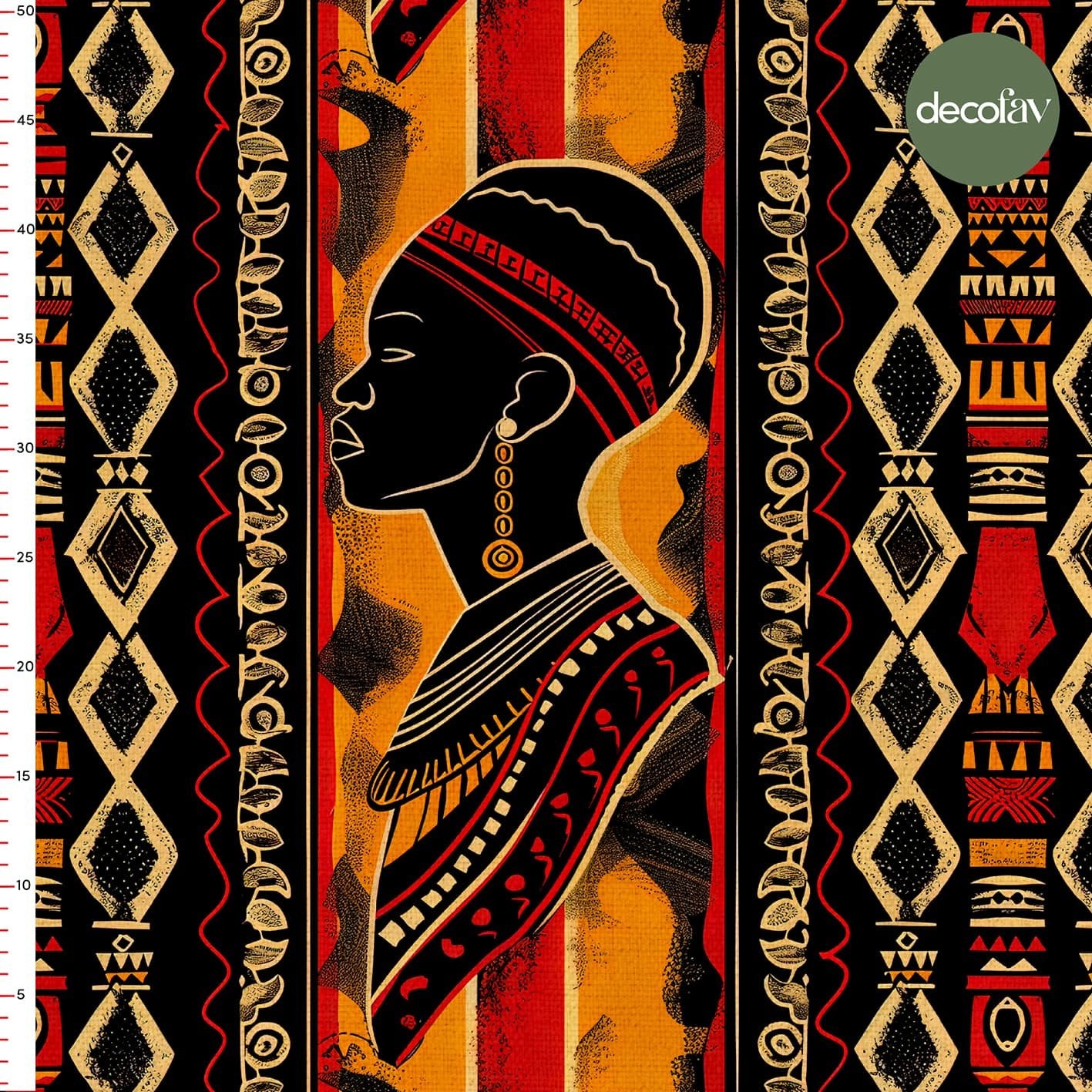 Afrikalı Erkek Silüeti ve Geometrik Desenli Benzersiz Kumaşlar Desenli Dijital Baskılı Kumaş