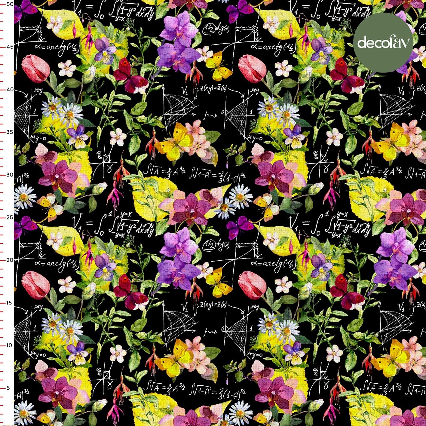 Geometri Formül Üzerinde Çiçek Desenli Dijital Baskılı Kumaş