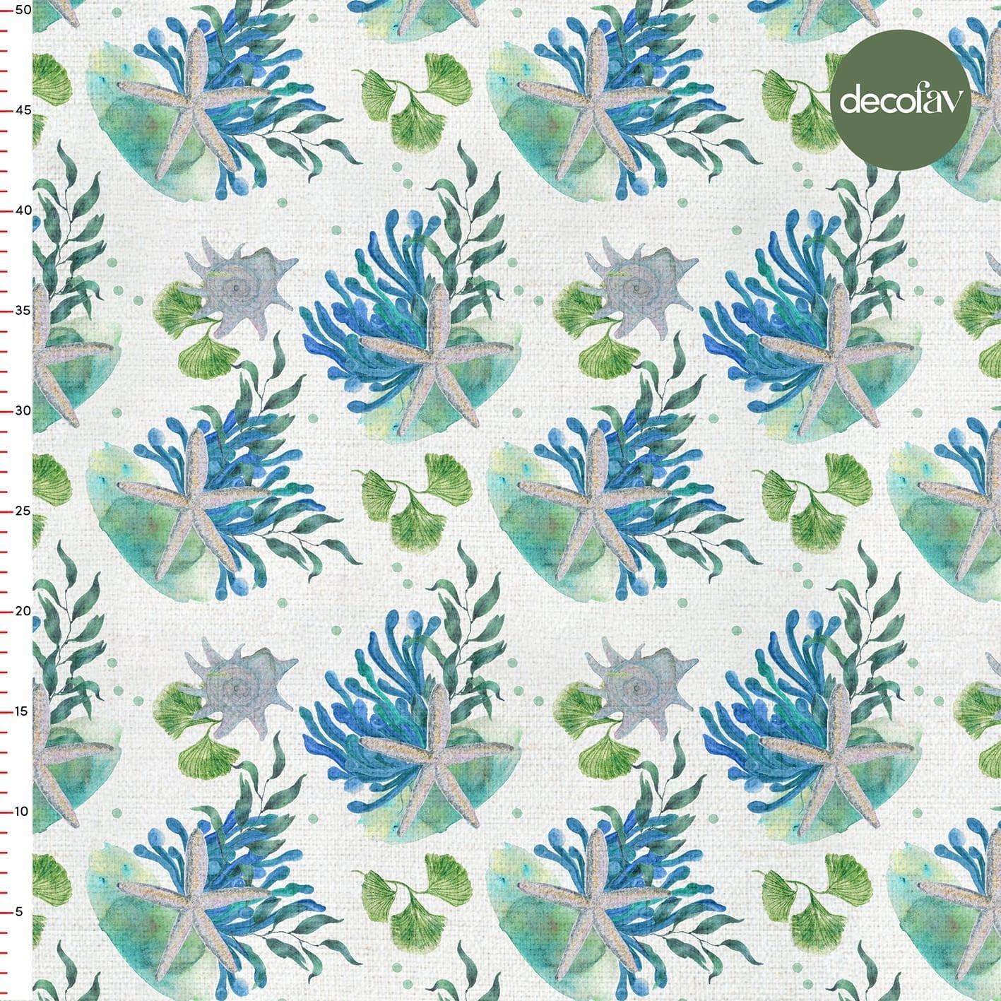 Starfish, Shell, Coral Marine Pattern Digital Printed Fabric