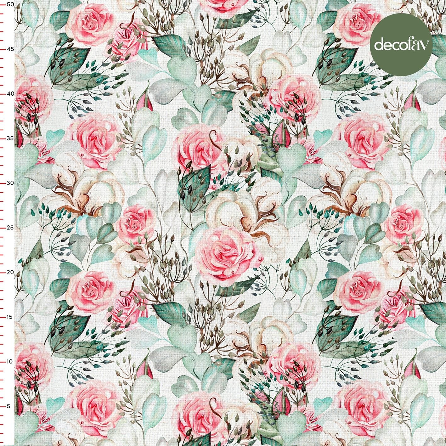 Rose Eucalyptus Leaf Patterned Digital Printed Fabric