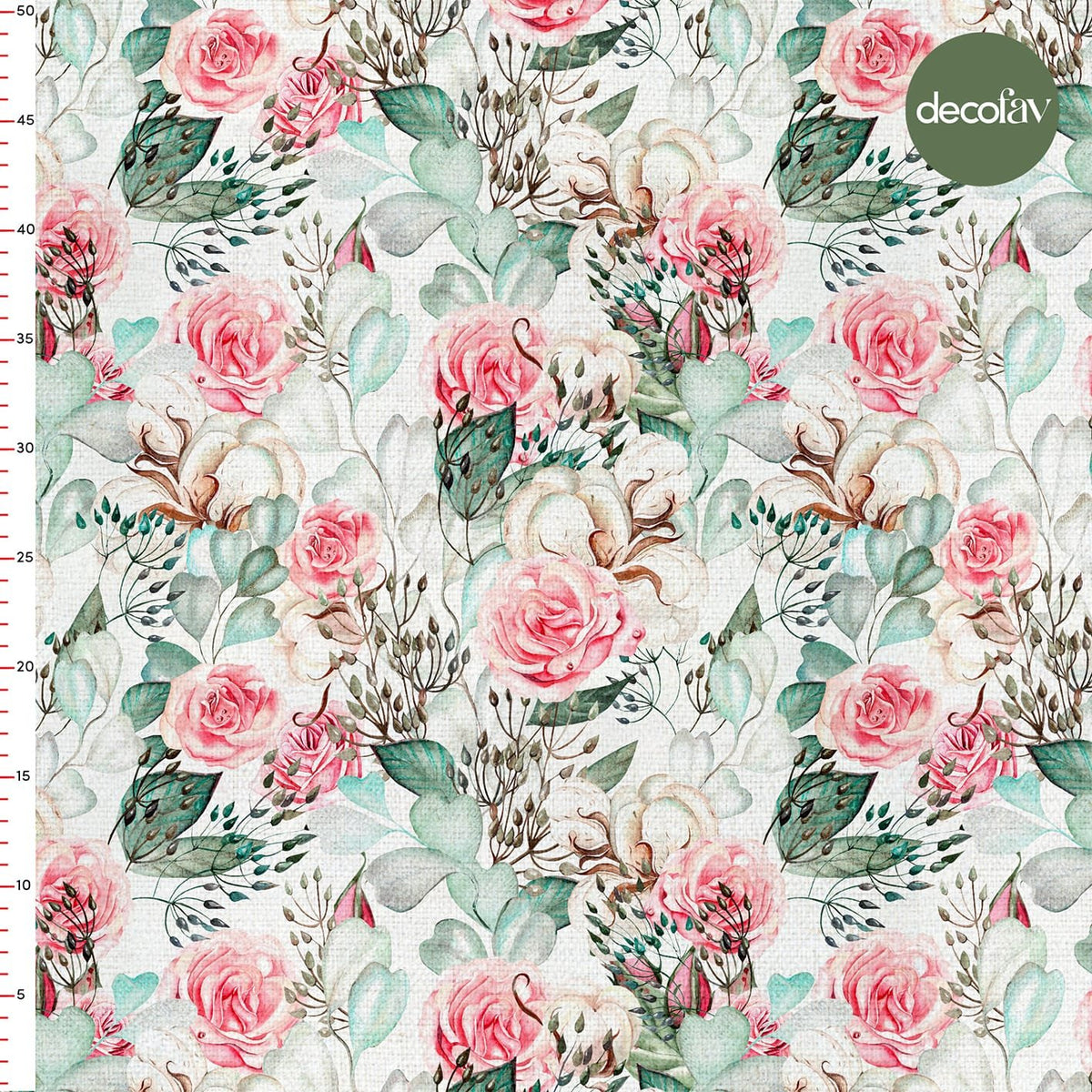 Rose Eucalyptus Leaf Patterned Digital Printed Fabric