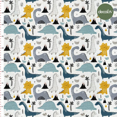 Dinosaur Hand Drawn Patterned Digital Printed Fabric