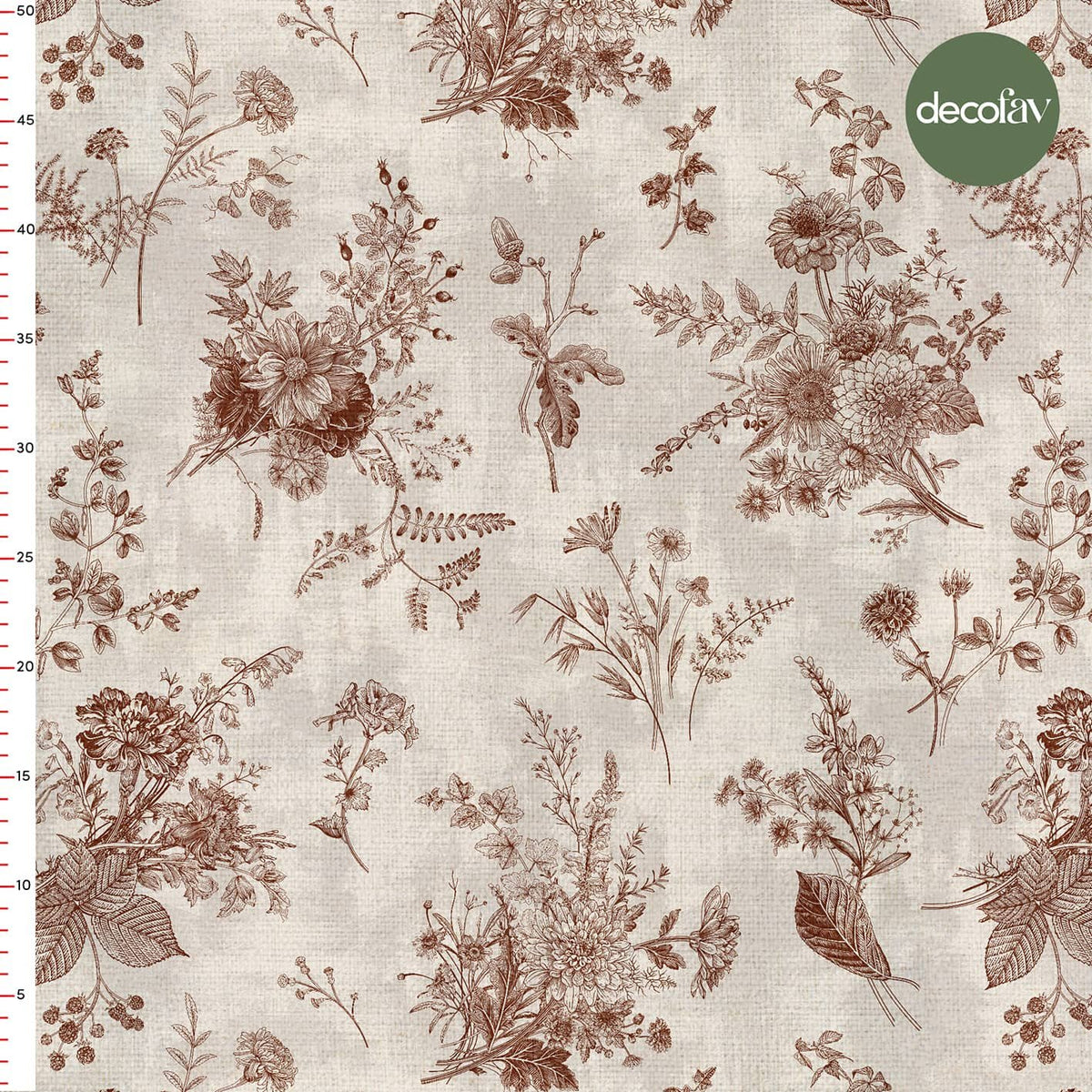Digitally Printed Fabric with Hand-Drawn Wildflower Bouquet Pattern
