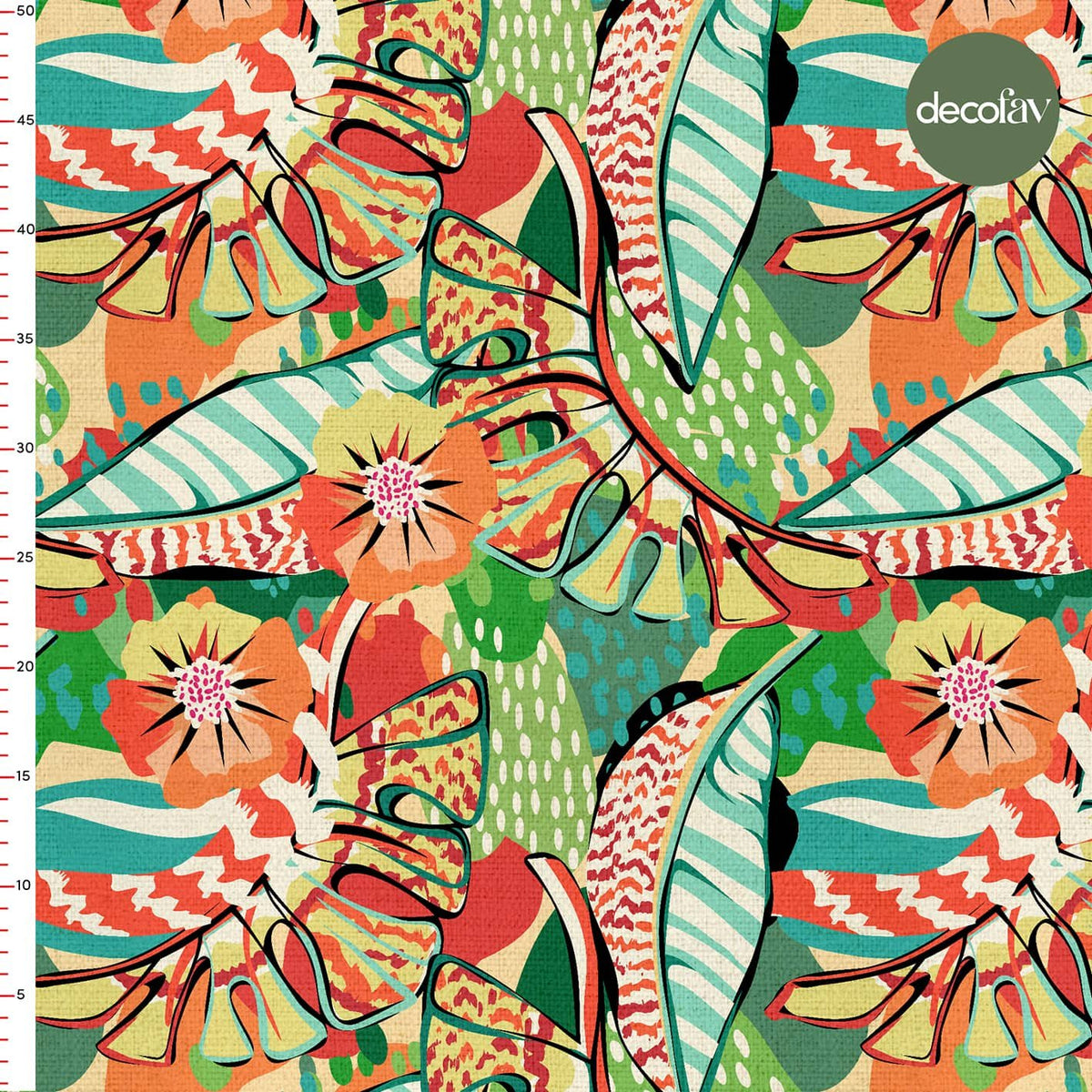 Colorful Hand Drawn Flower Leaf Patterned Digital Printed Fabric
