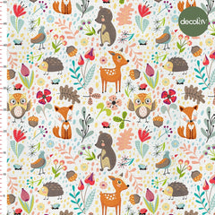 Autumn Themed Leaf Fox Bear Hedgehog Gazelle Owl Oak Patterned Digital Printed Fabric