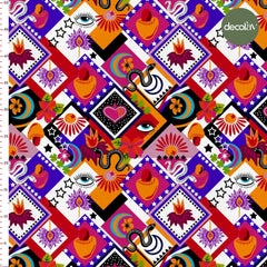 Digitally Printed Fabric with Colorful Mosaic and Enchanted Motifs Patterns