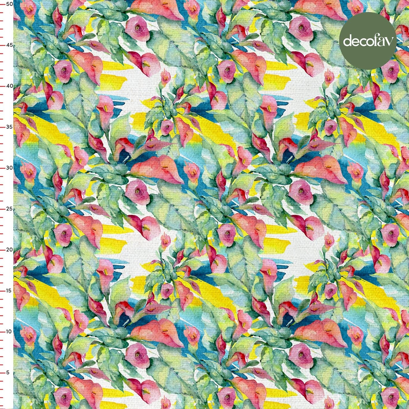 Digitally Printed Fabric with Watercolor Flower and Leaf Pattern