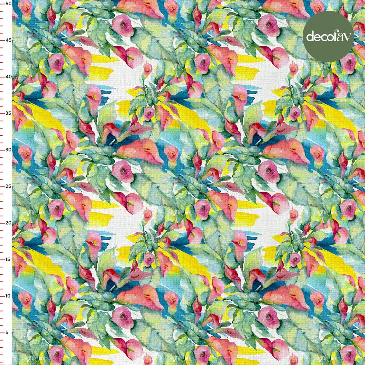 Digitally Printed Fabric with Watercolor Flower and Leaf Pattern