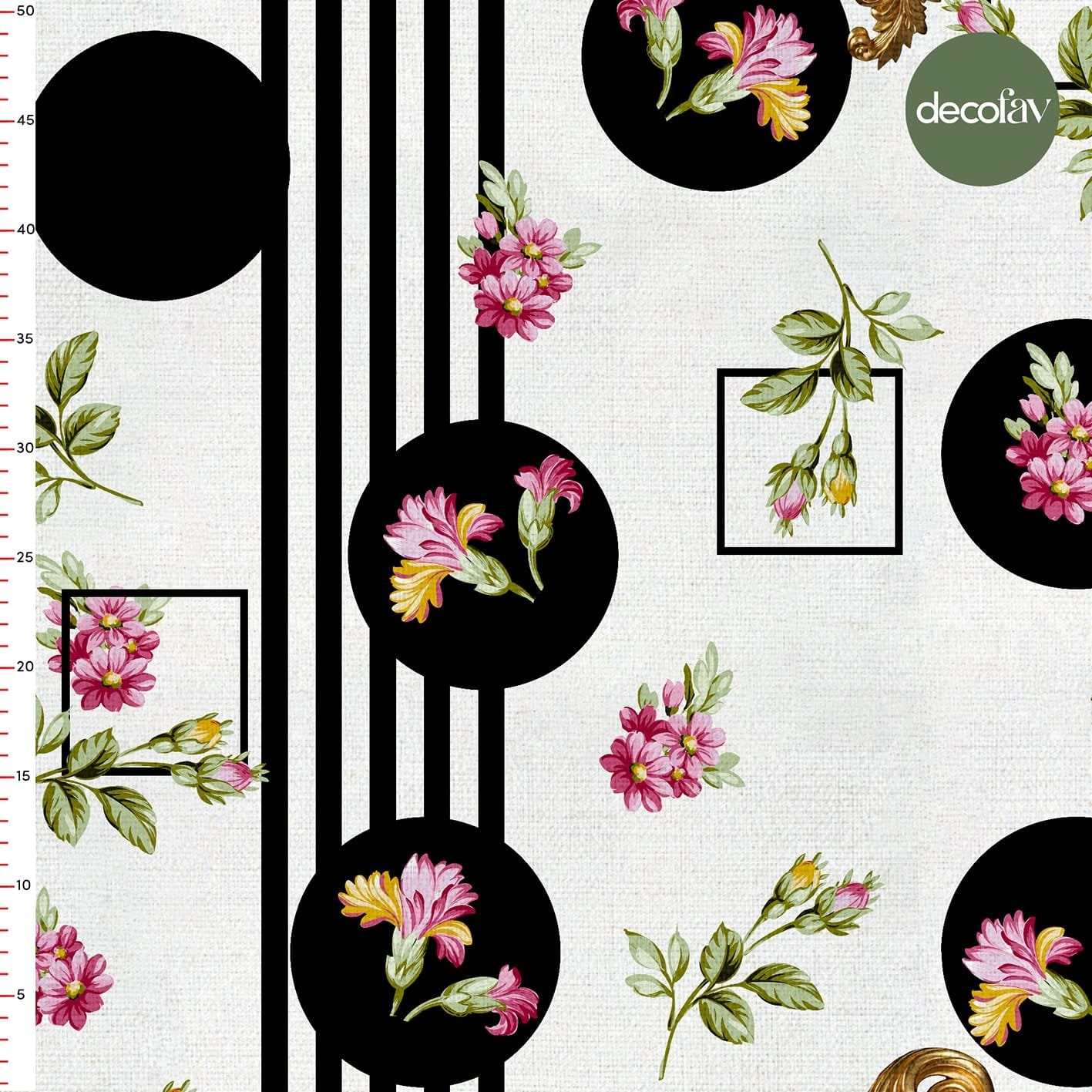 Geometrik Zemin Serpilmiş Çiçek Desenli Dijital Baskılı Kumaş