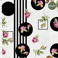 Geometrik Zemin Serpilmiş Çiçek Desenli Dijital Baskılı Kumaş