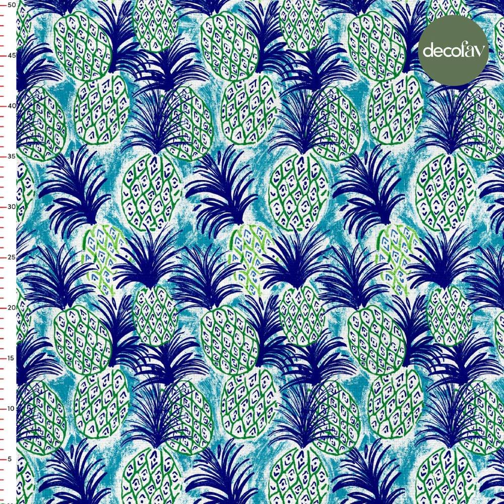 Digitally Printed Fabric with Hand-Drawn Pineapple Pattern