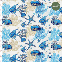 Digital Printed Fabric with Coral Fish, Starfish and Anchor Pattern