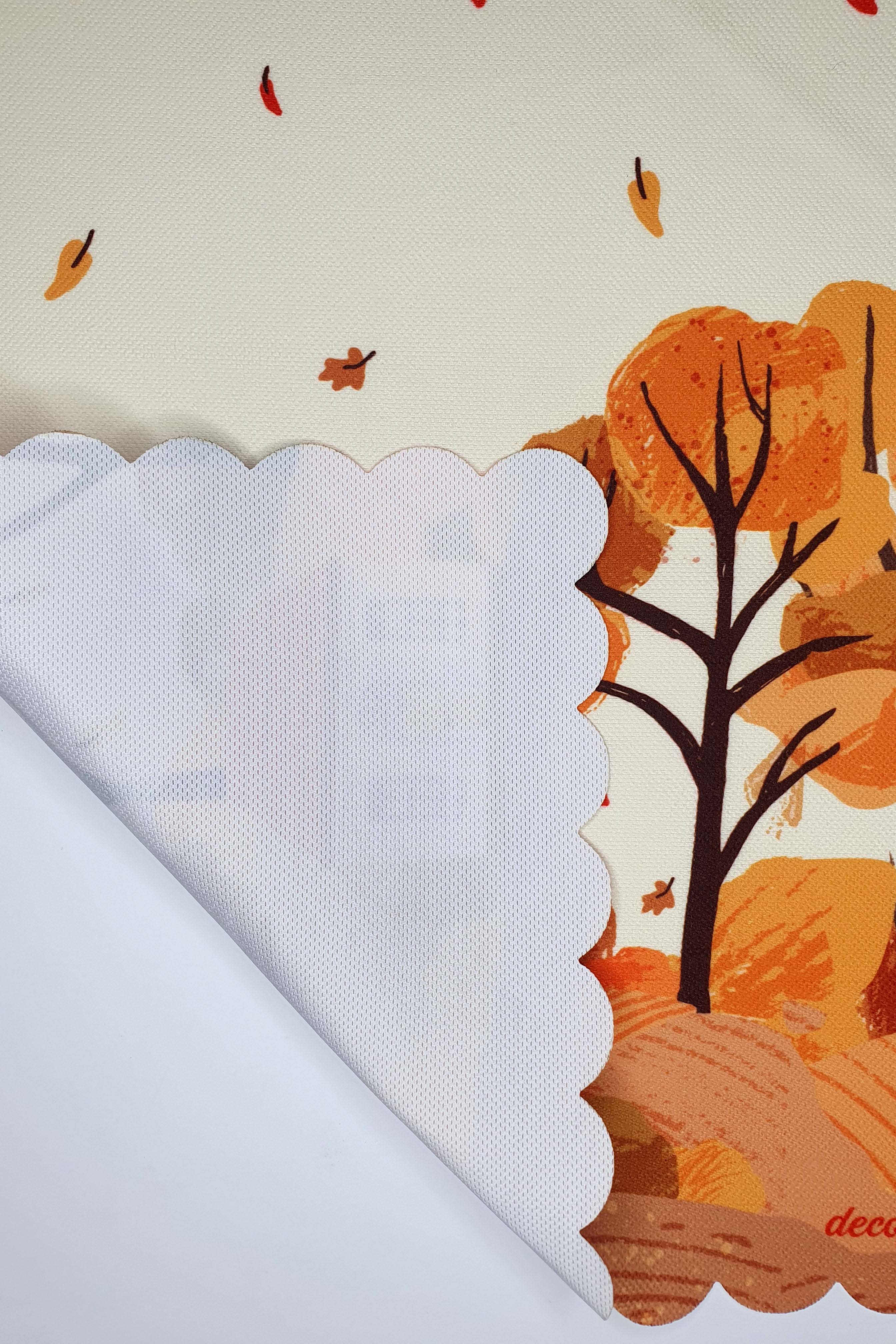 Sonbahar Ev Manzarası Açık Turuncu Tonlu Lazer Kesim Runner 43x55cm