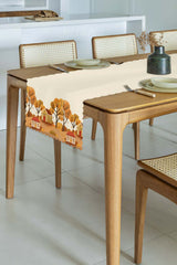 Sonbahar Ev Manzarası Açık Turuncu Tonlu Lazer Kesim Runner 43x55cm