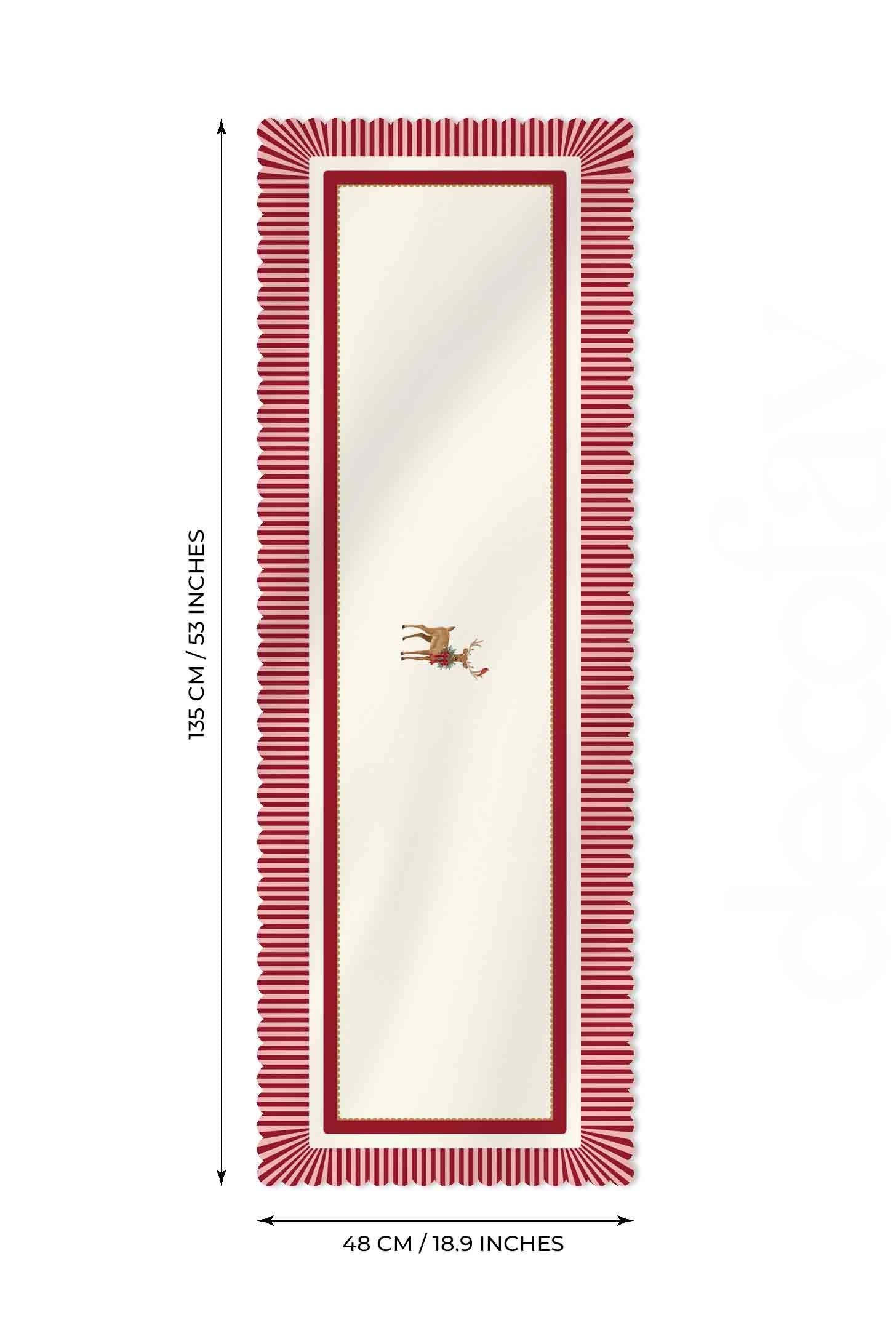 Winter Whispers Kırmızı – Ren Geyiği ve Kırmızı Kuş Lazer Kesim Runner - 135x48cm