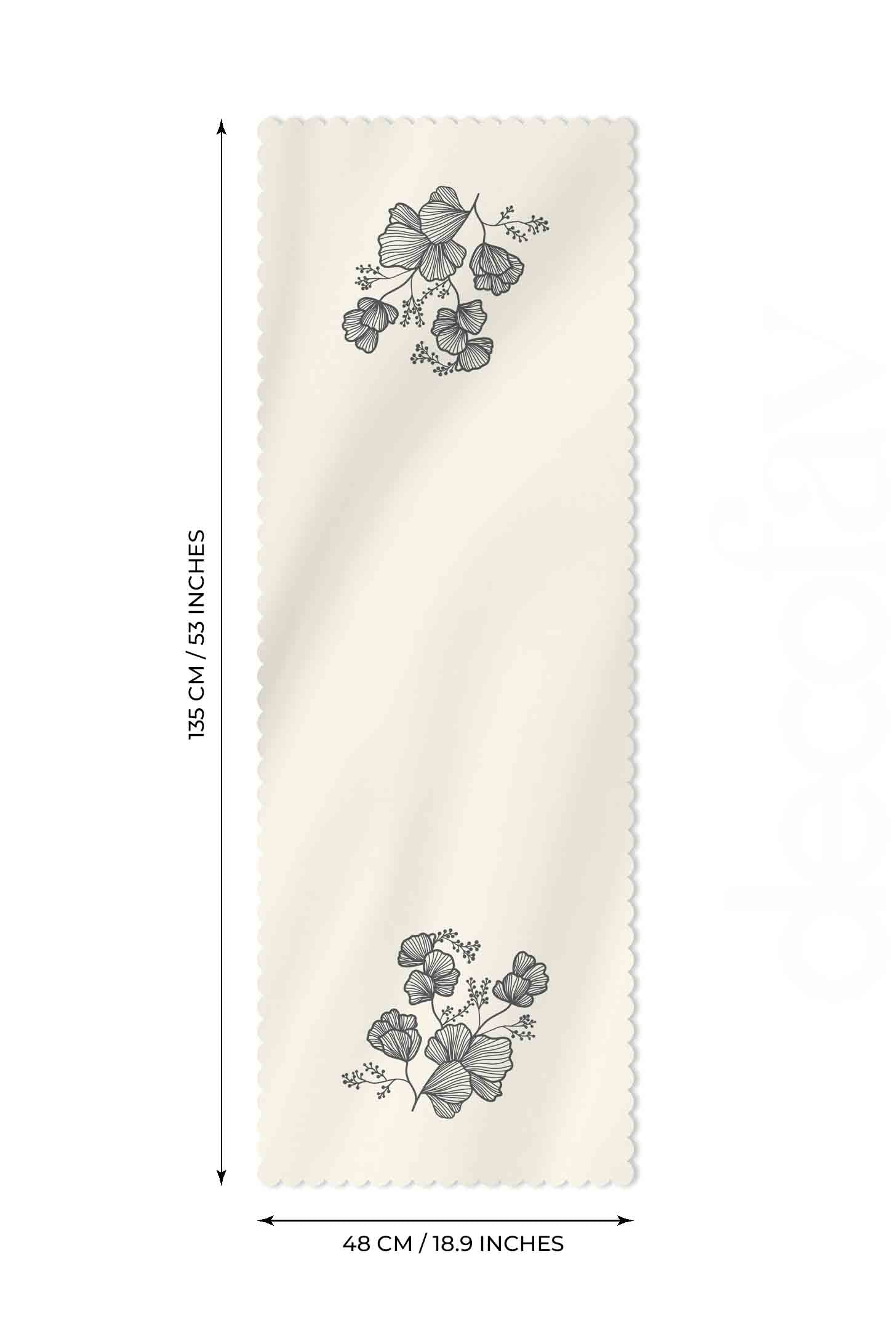 Çizgisel Gelincik Çiçeği Baskılı Lazer Kesim Runner - 135x48cm