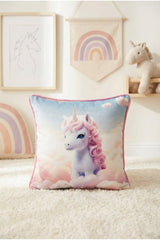 Pastel Unicorn – İç Dolgulu Dijital Baskılı Kadife Çocuk Kırlenti (32x32 cm)
