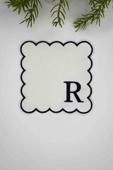 R Harfi Siyah Nakışlı Monogram Patch Kumaş Kokteyl Peçetesi 1 Adet - Decofav | Kırlent, Sofra Tekstili, Kumaş