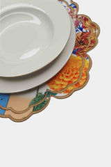 Bloom Çini Motifli ve Çiçekler Tasarım Desenli Altın Nakışlı Amerikan Servis 39x39 cm- 1 Adet