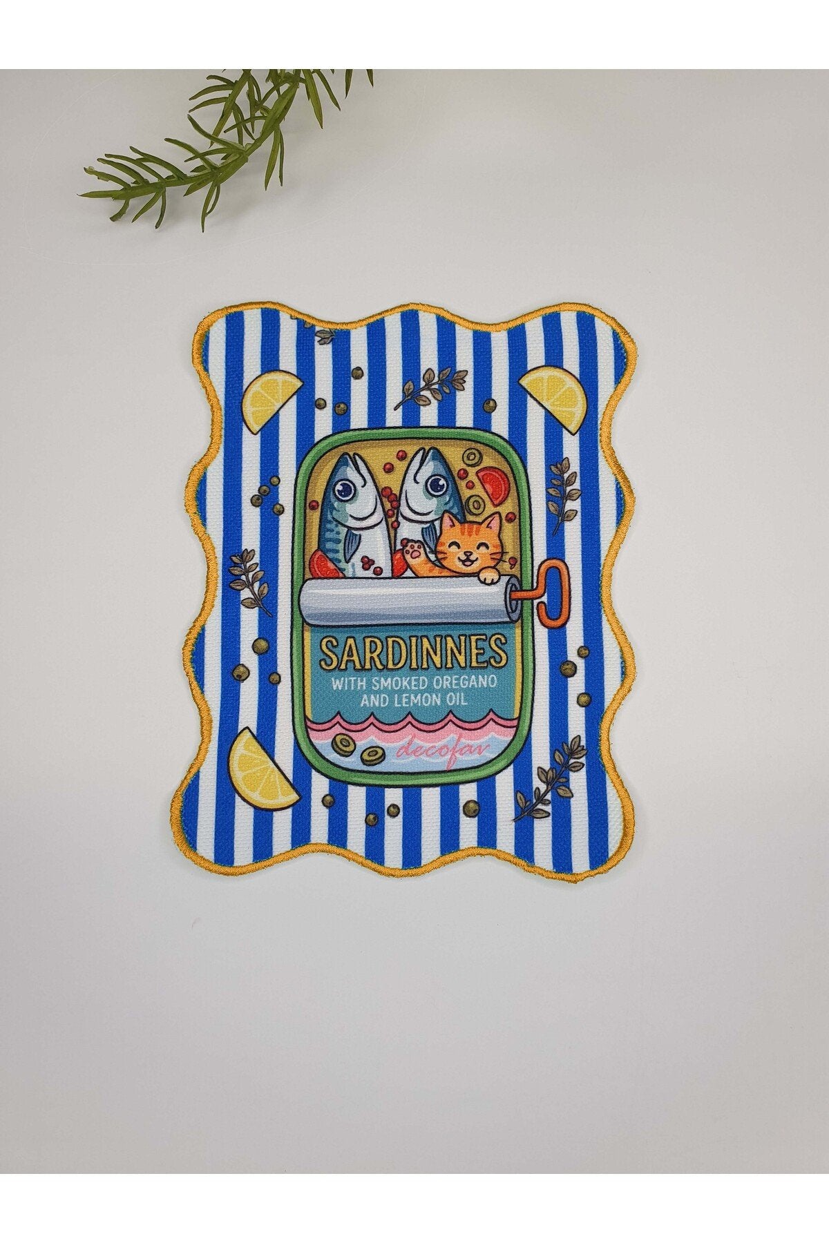 Turuncu Nakışlı Sardines & Lemon Nakış Kenar Kokteyl Peçetesi 1 Adet